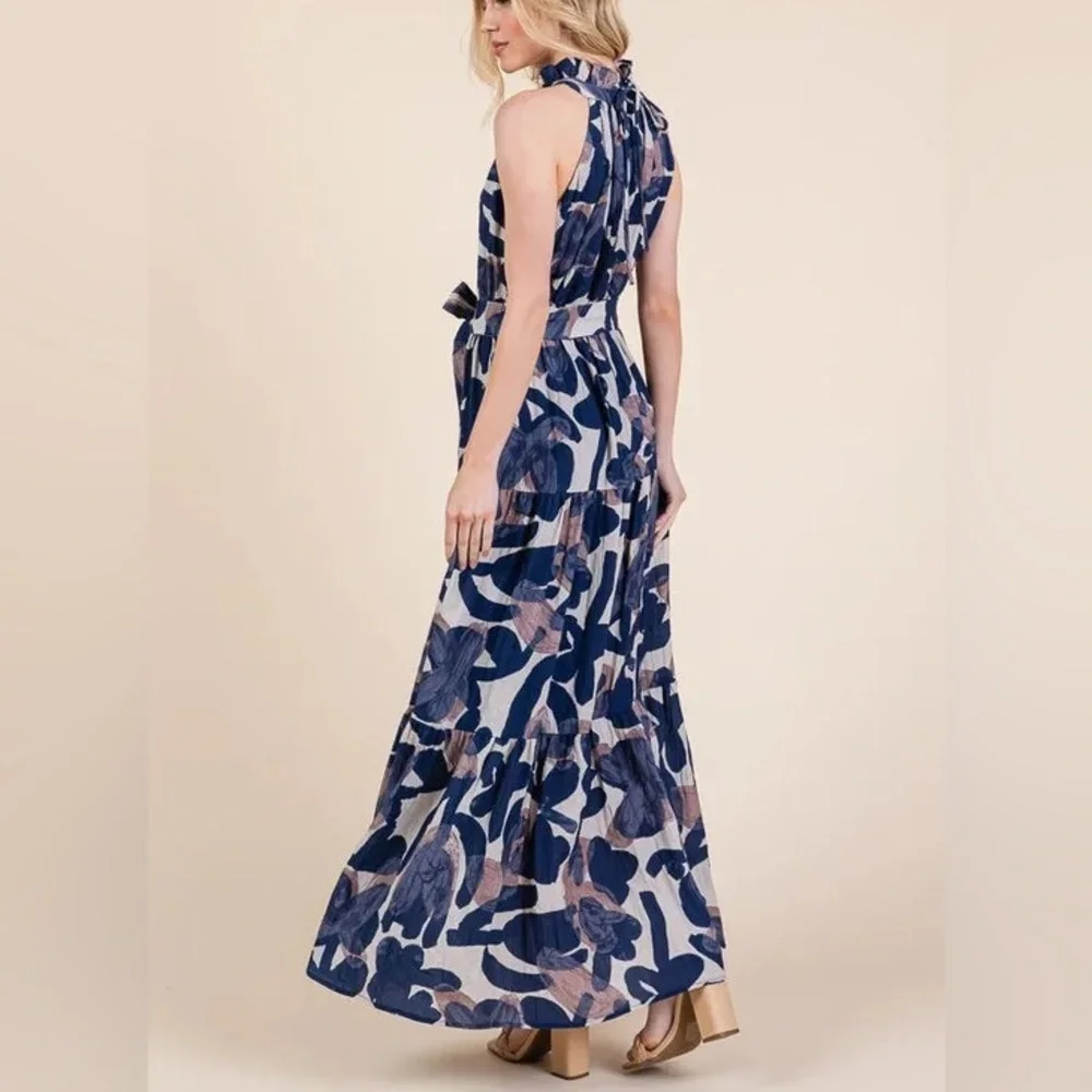 Navy and White Floral Maxi Dress - Picture 3 of 8